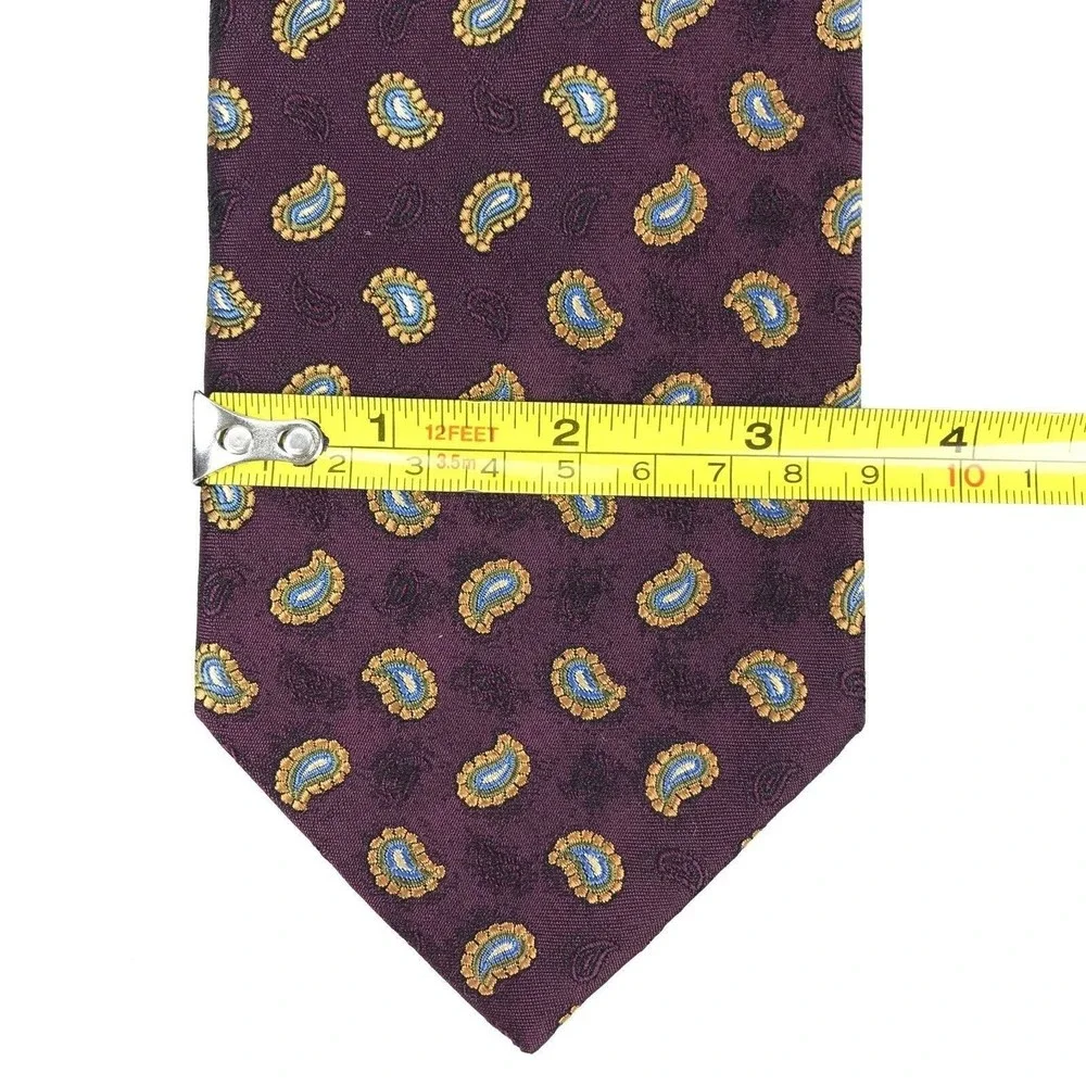 Jos A. Bank Men's Tie 100% Silk Handmade Purple Gold Paisley Elegant Necktie 60